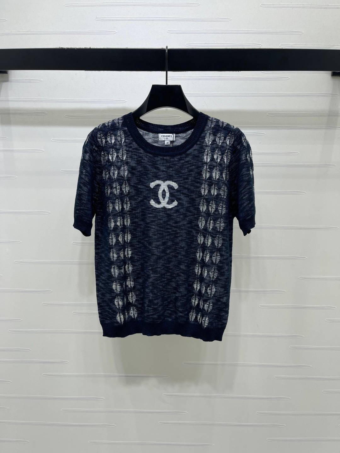CHANEL シャネル ニット 半袖 クルーネック ネイビー