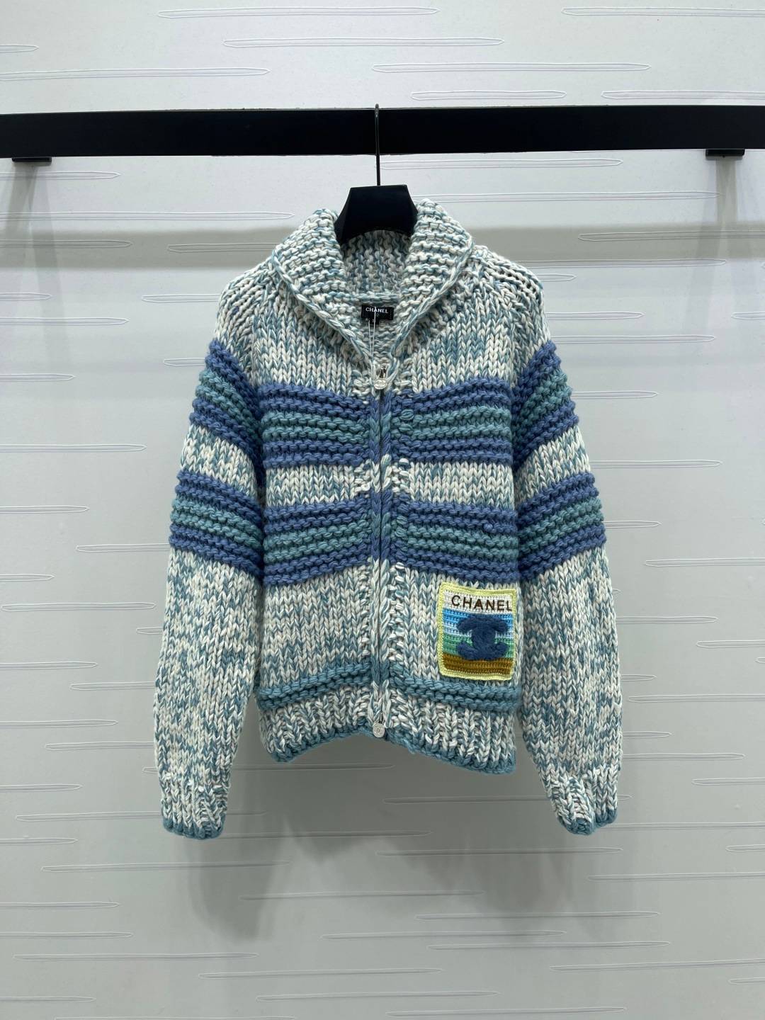 CHANEL シャネル ニットジャケット ジップアップ ロゴ ブルー