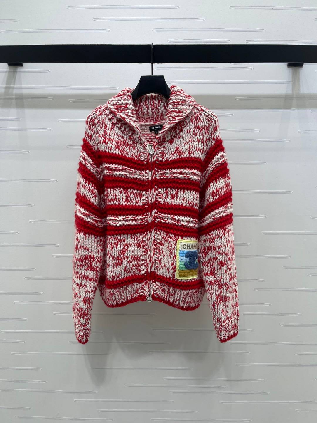 CHANEL シャネル ニットジャケット ジップアップ レディース ショート丈 レッド