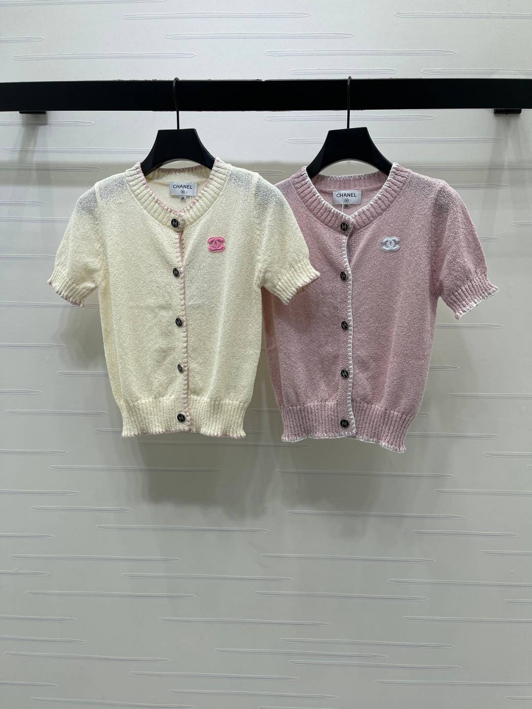 CHANEL シャネル ニットカーディガン 半袖 ショート丈 ボタン ベージュ ピンク