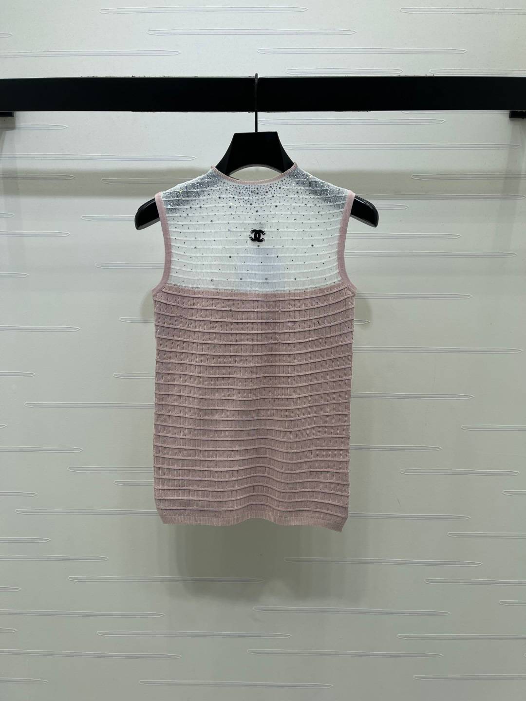 CHANEL シャネル ベスト クルーネック ノースリーブ レディース ホワイト ピンク