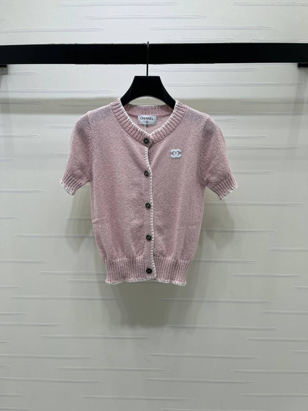 CHANEL シャネル ニットカーディガン 半袖 ショート丈 ボタン ピンク