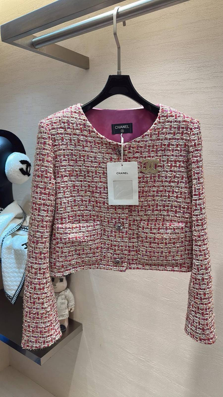 CHANEL シャネル ツイードジャケット ショート丈 レディース ピンク