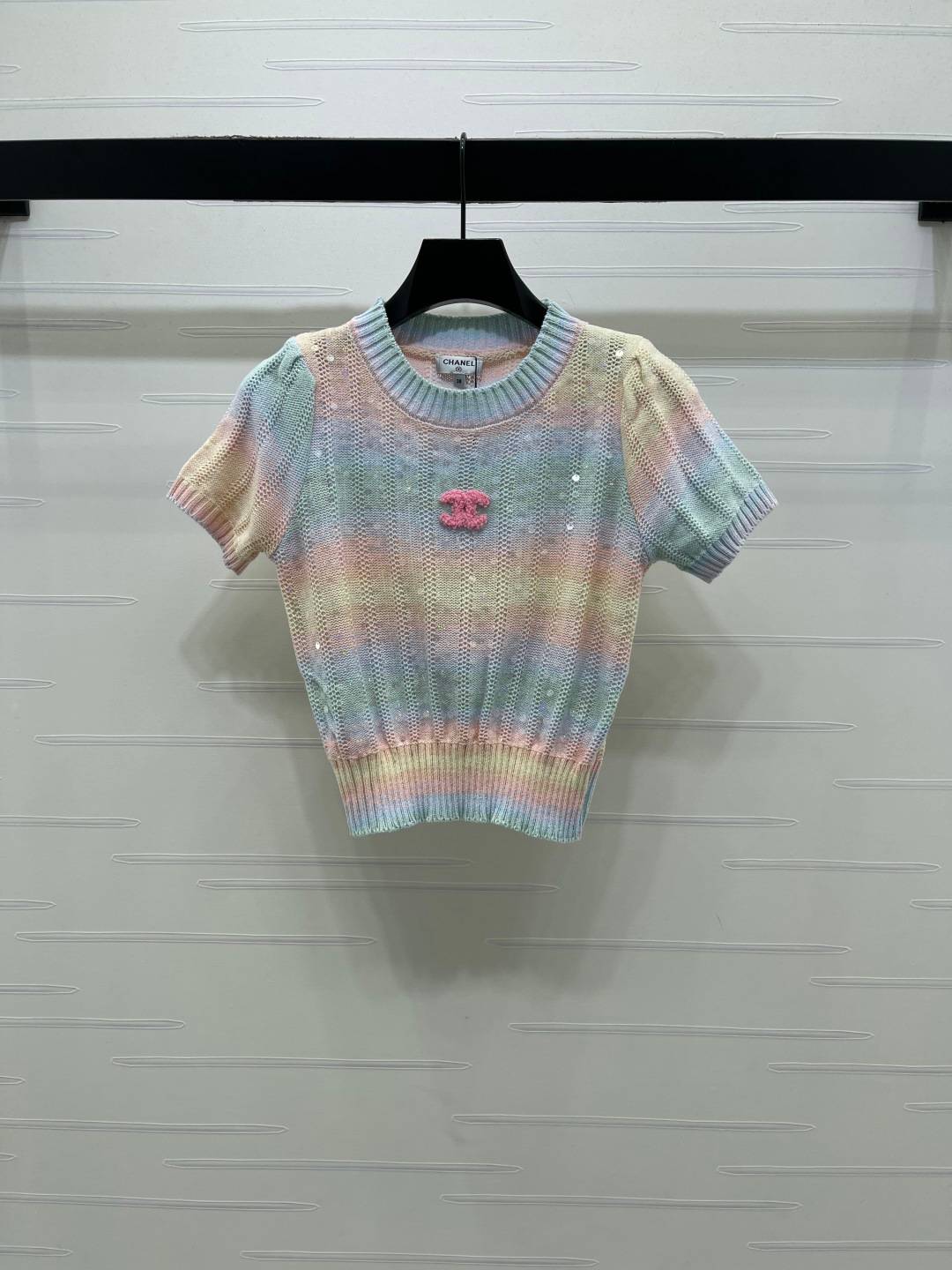 CHANEL シャネル 半袖ニット クルーネック ショート丈 グラデーション