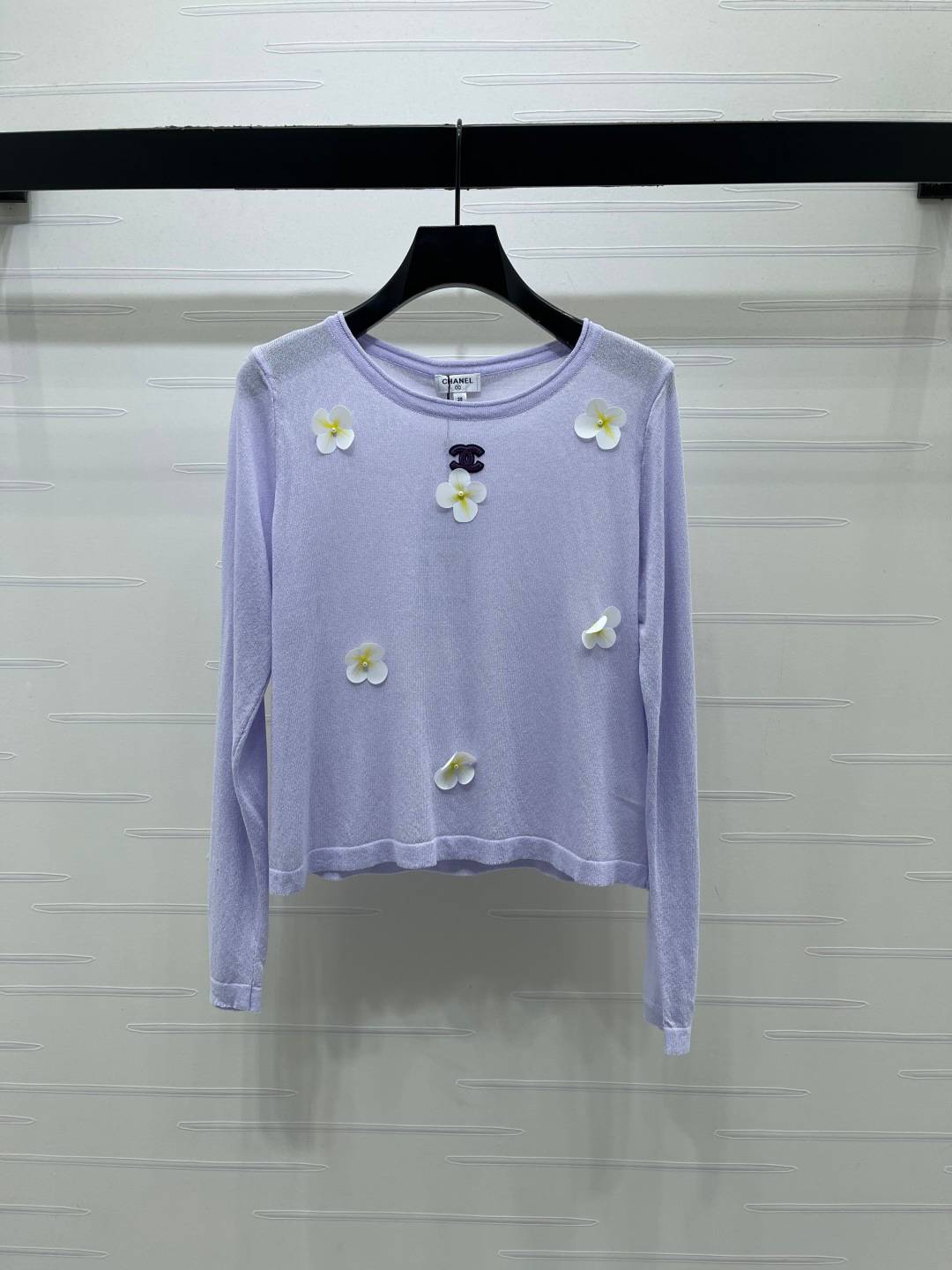 CHANEL シャネル ニット トップス 長袖 クルーネック フラワー ラベンダー
