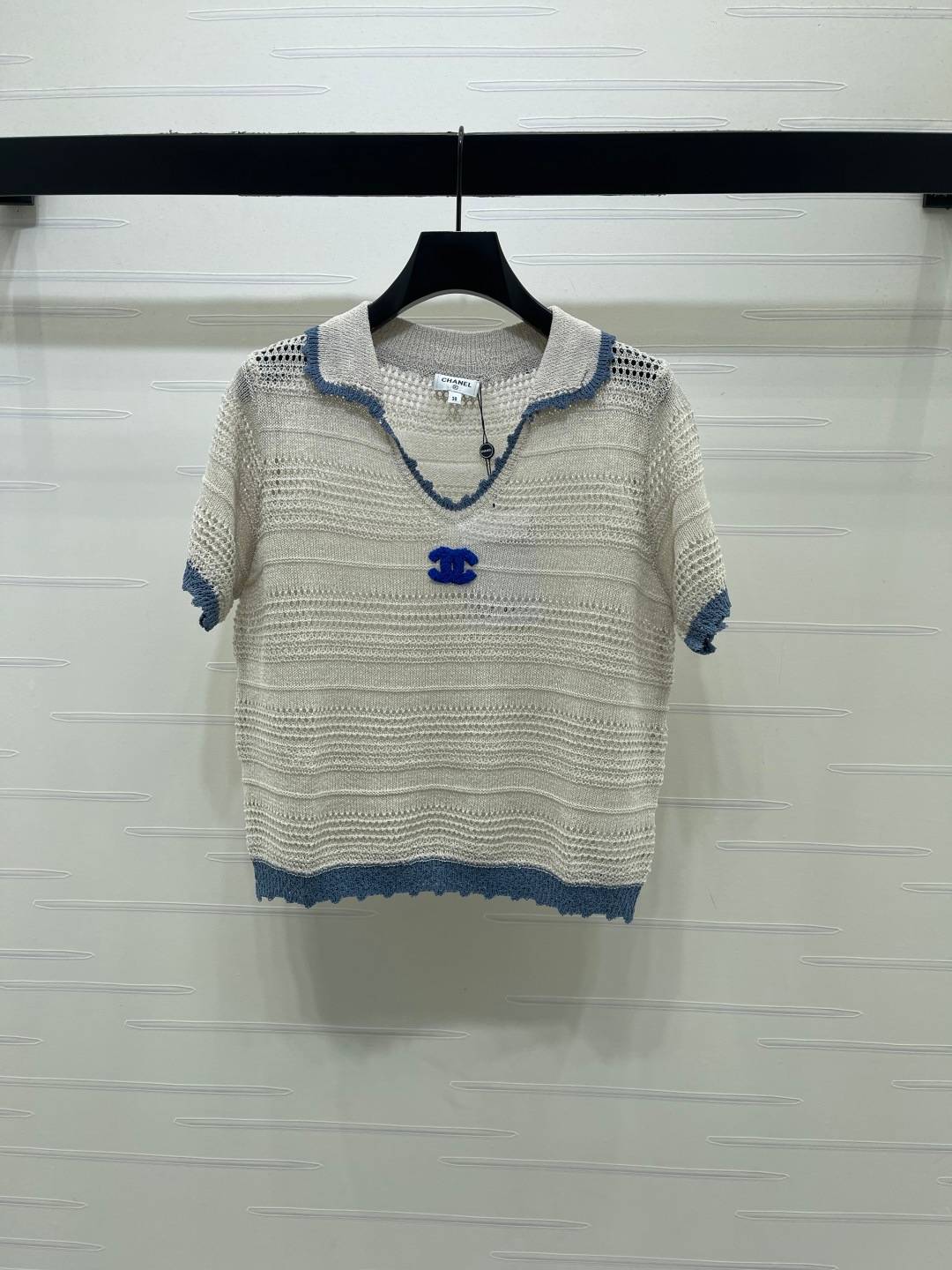 CHANEL シャネル ニットカーディガン 半袖 Vネック レディース オフホワイト