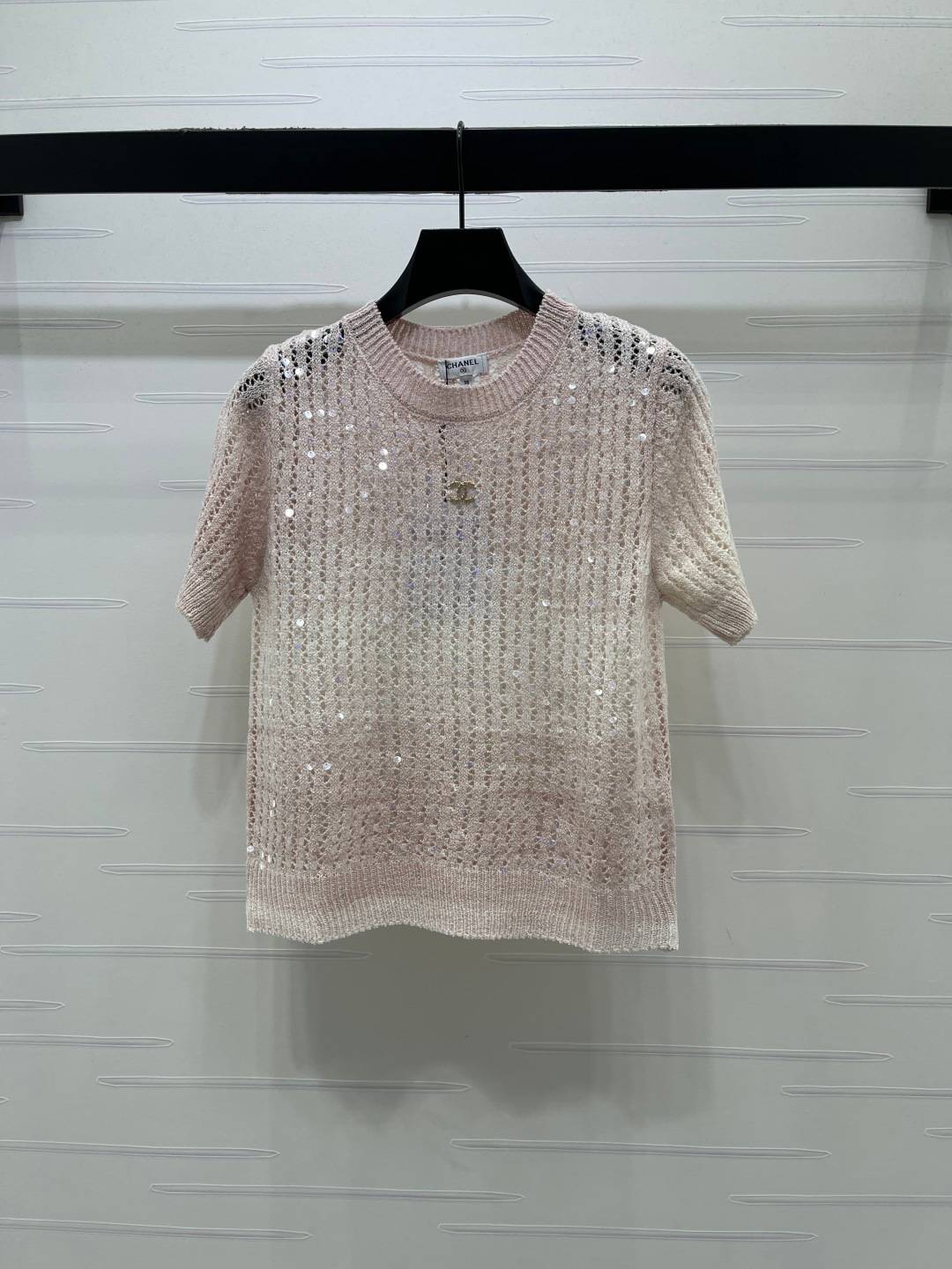 CHANEL シャネル ニット 半袖 クルーネック ショート丈 ベージュ