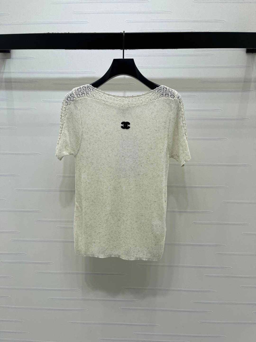 CHANEL シャネル 半袖ニット クルーネック レディース クリーム