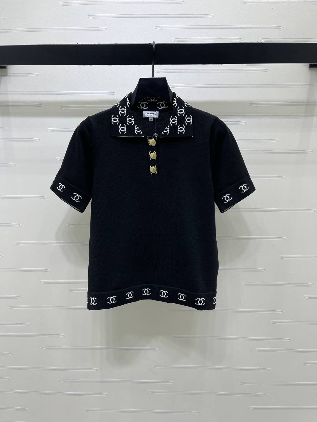 CHANEL シャネル ニット 半袖 ボタン レディース ブラック