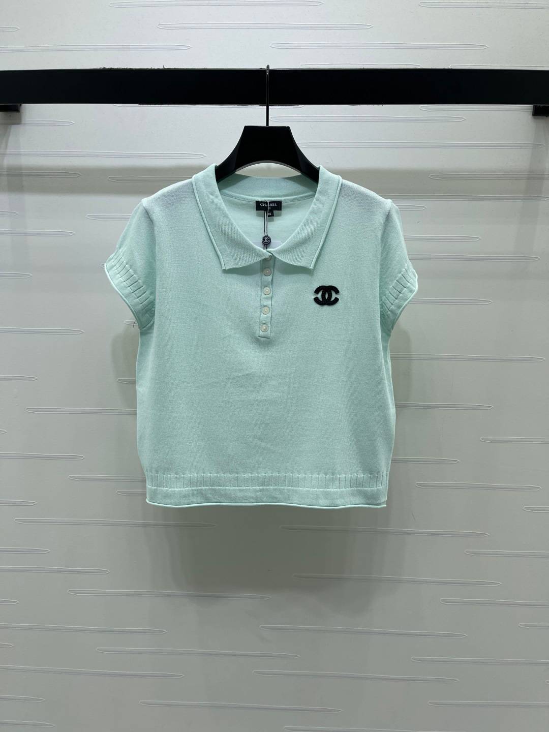 CHANEL シャネル ニットポロシャツ 半袖 ボタン ミントグリーン