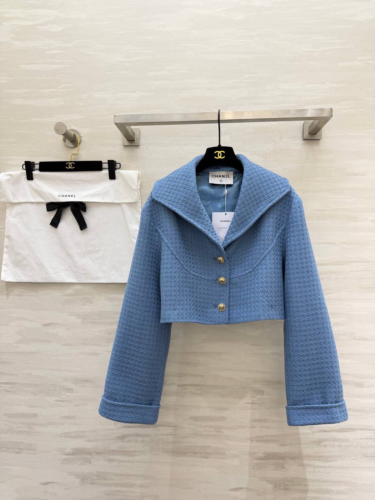 CHANEL シャネル ツイードジャケット ショート丈 レディース 通勤 ブルー