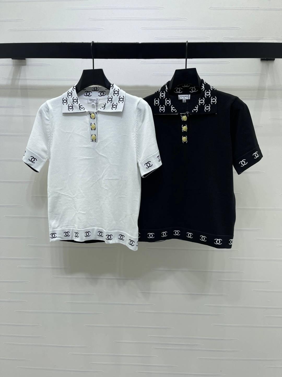 CHANEL シャネル ニットカーディガン 半袖 ボタン ホワイト ブラック