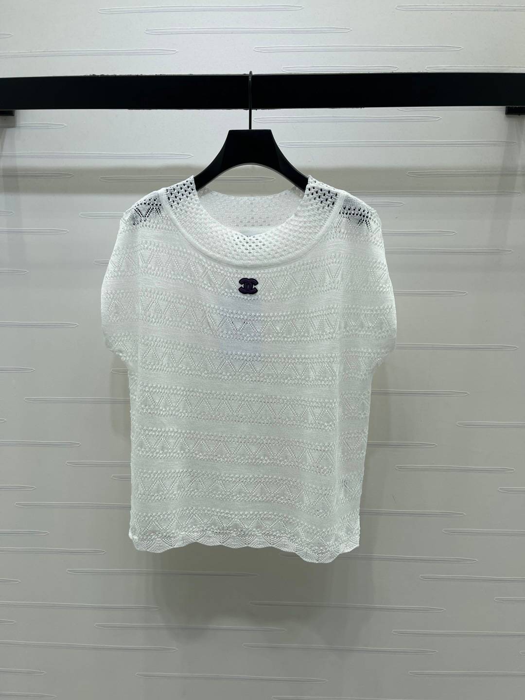 CHANEL シャネル ニット 半袖 クルーネック 透け ホワイト