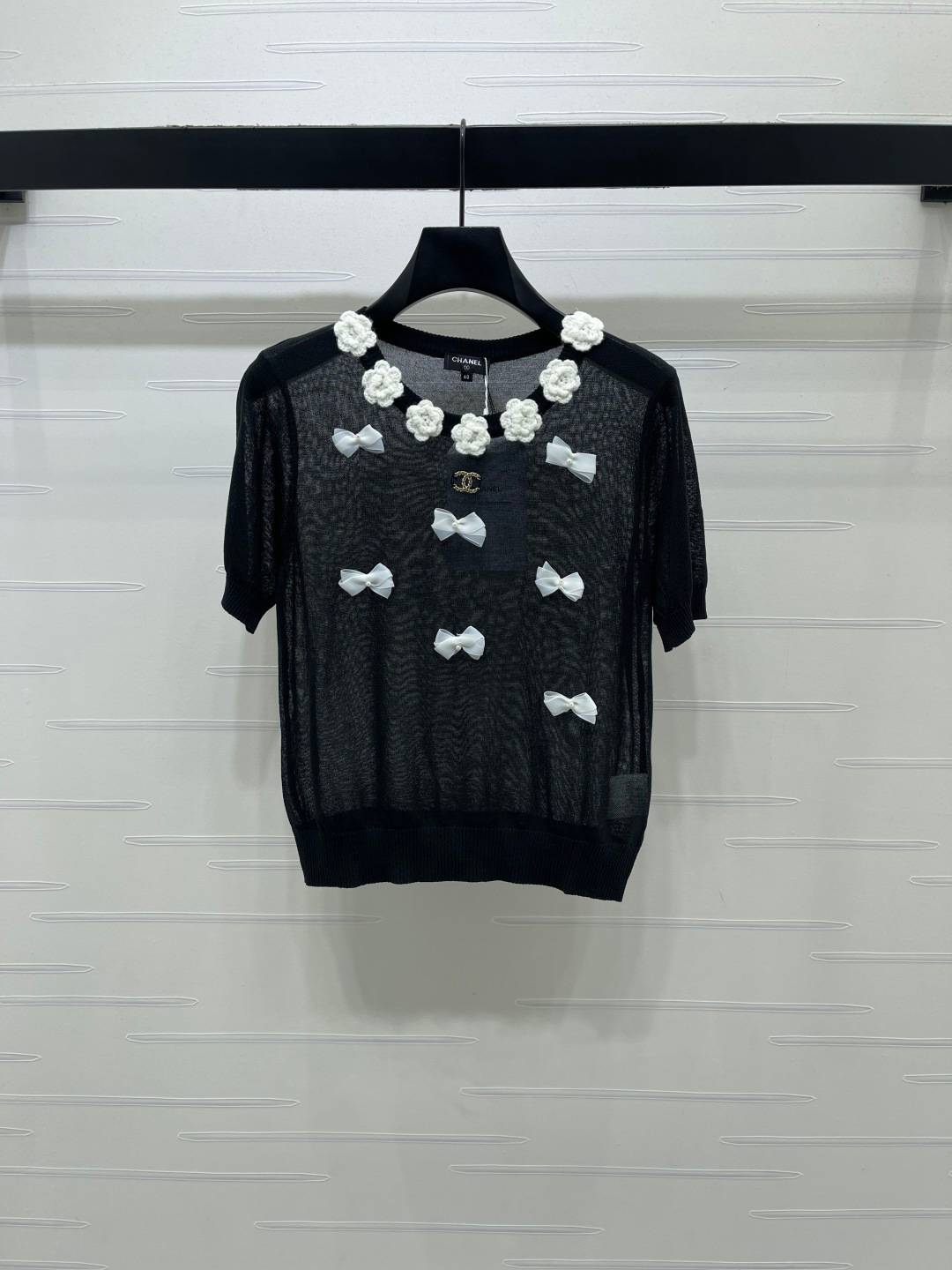 CHANEL シャネル ニット 半袖 クルーネック ブラック