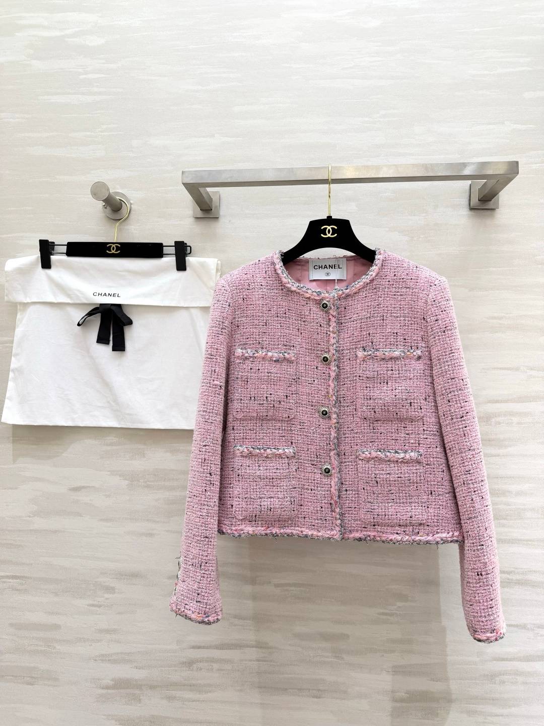 CHANEL シャネル ツイードジャケット ショート丈 レディース ピンク