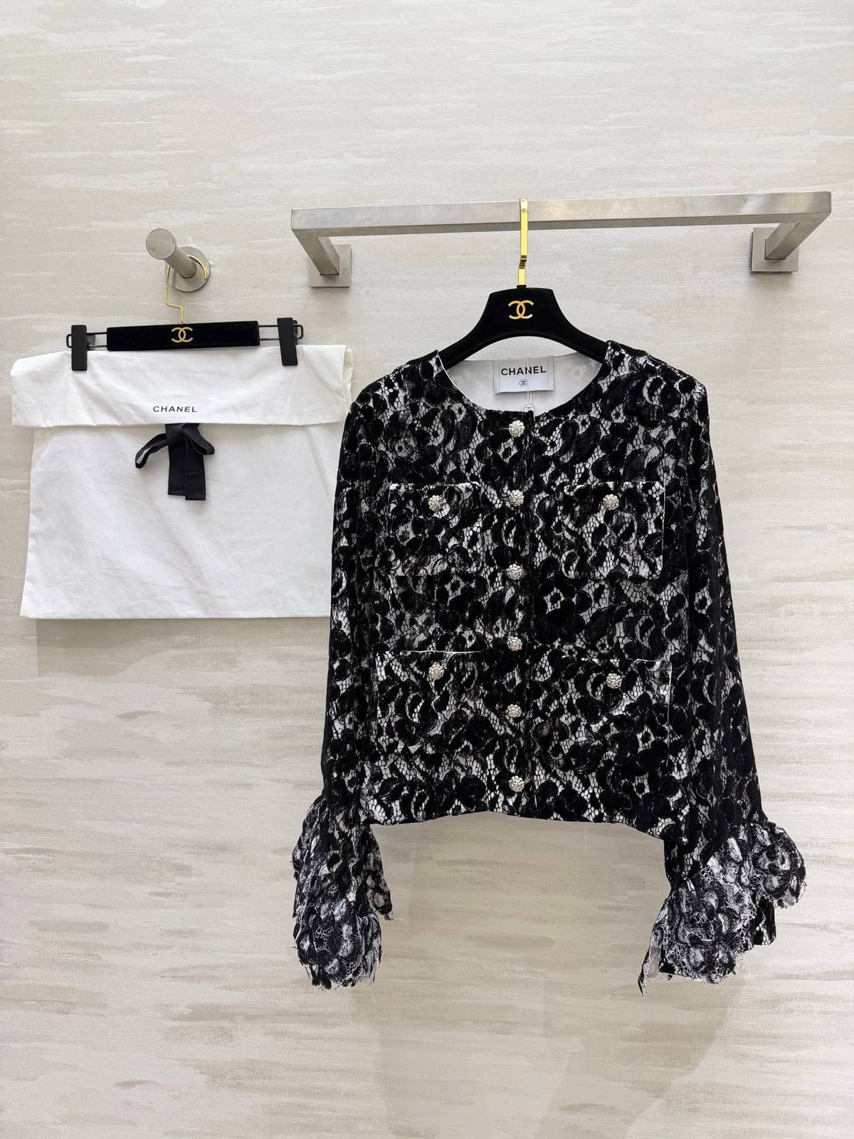 CHANEL シャネル レースジャケット レディース ショート丈 ブラック ホワイト