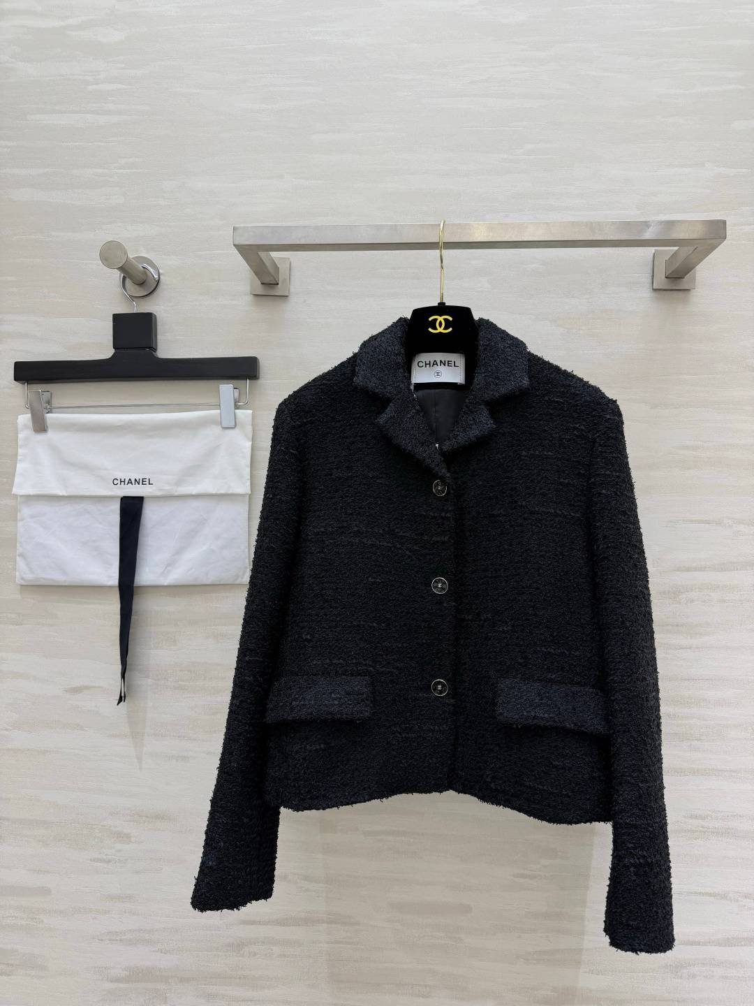 CHANEL シャネル ツイードジャケット ショート丈 テーラード 通勤 ブラック