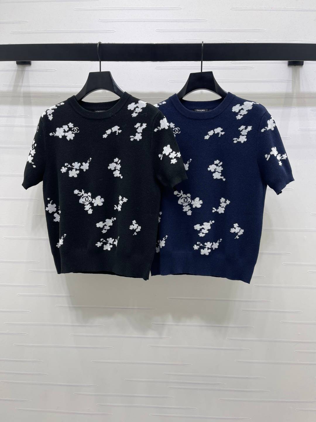 CHANEL シャネル ニット 半袖 クルーネック ブラック ネイビー