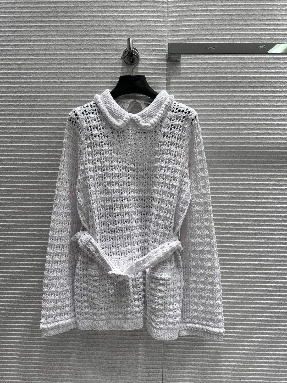 CHANEL シャネル ニットカーディガン 長袖 透かし ホワイト