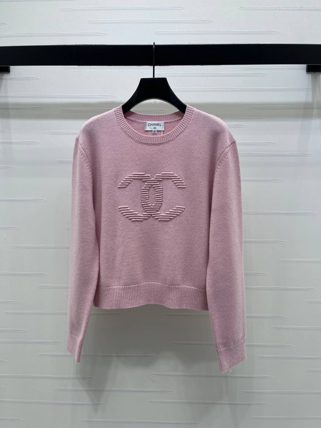 CHANEL シャネル ニット クルーネック 長袖 ロゴ ピンク