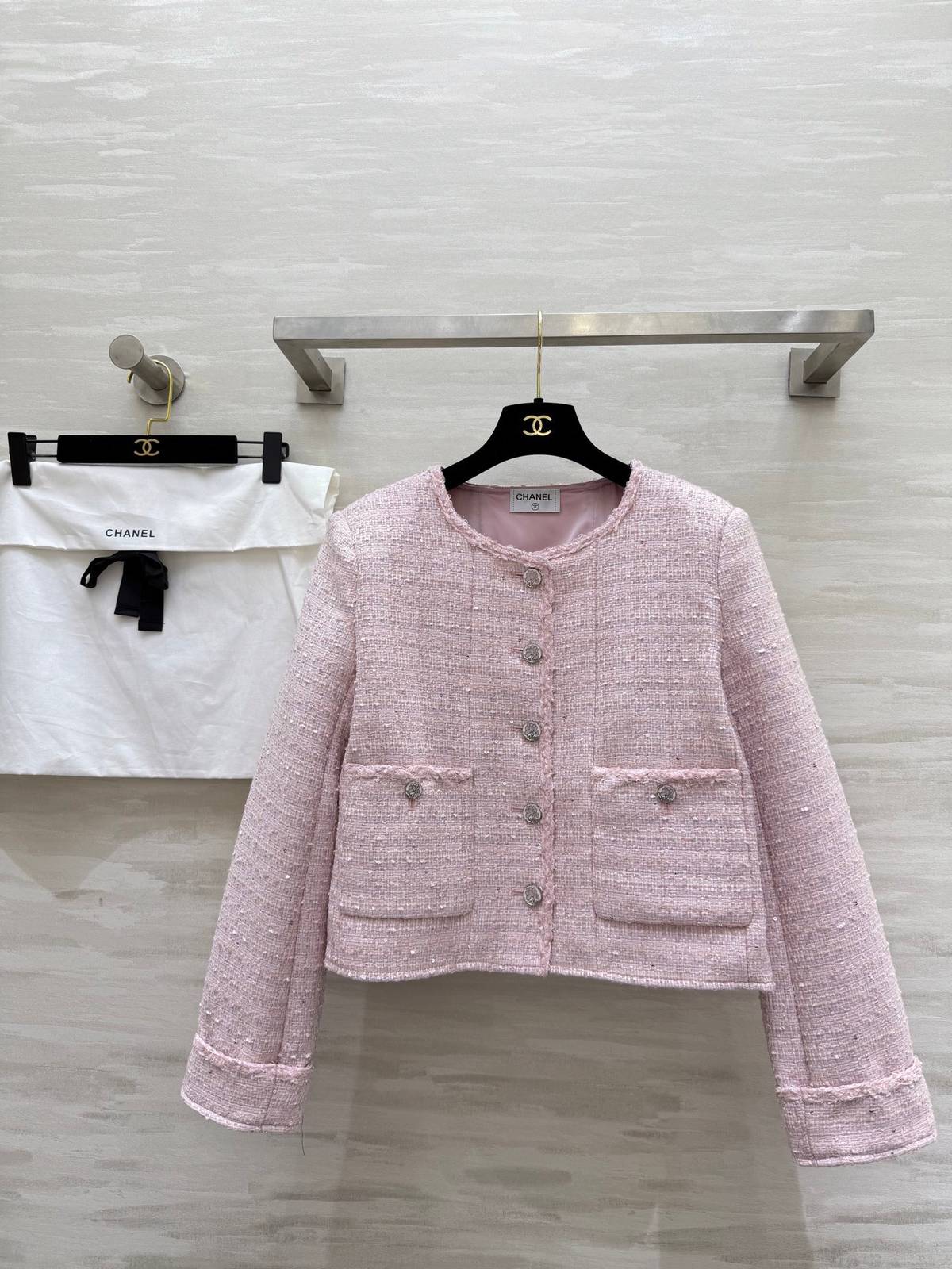 CHANEL シャネル ツイードジャケット ショート丈 レディース 通勤 ピンク