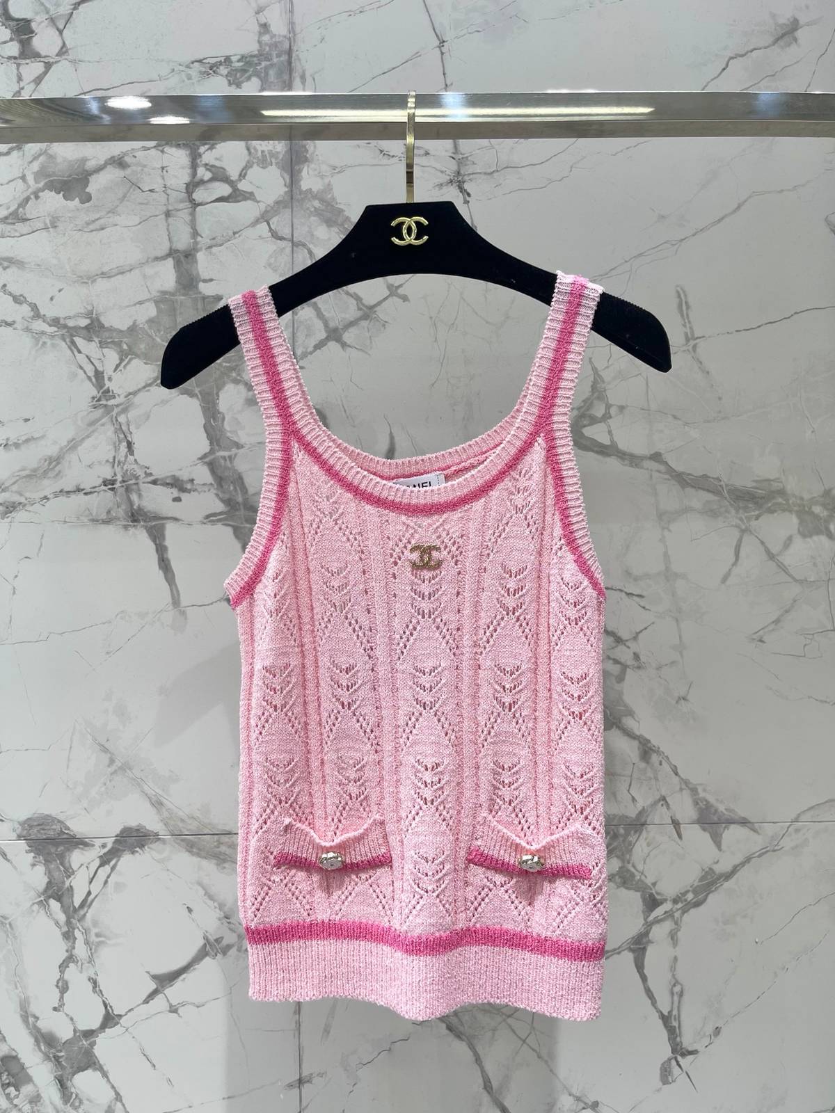 CHANEL シャネル ベスト ノースリーブ ロゴ ピンク