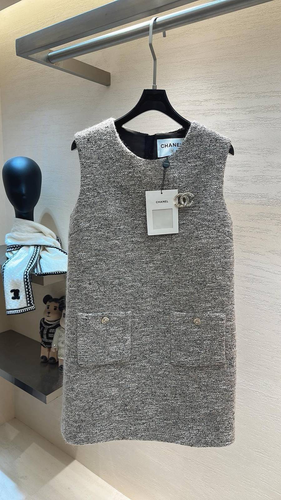 CHANEL シャネル ツイード ベスト クルーネック レイヤード グレー