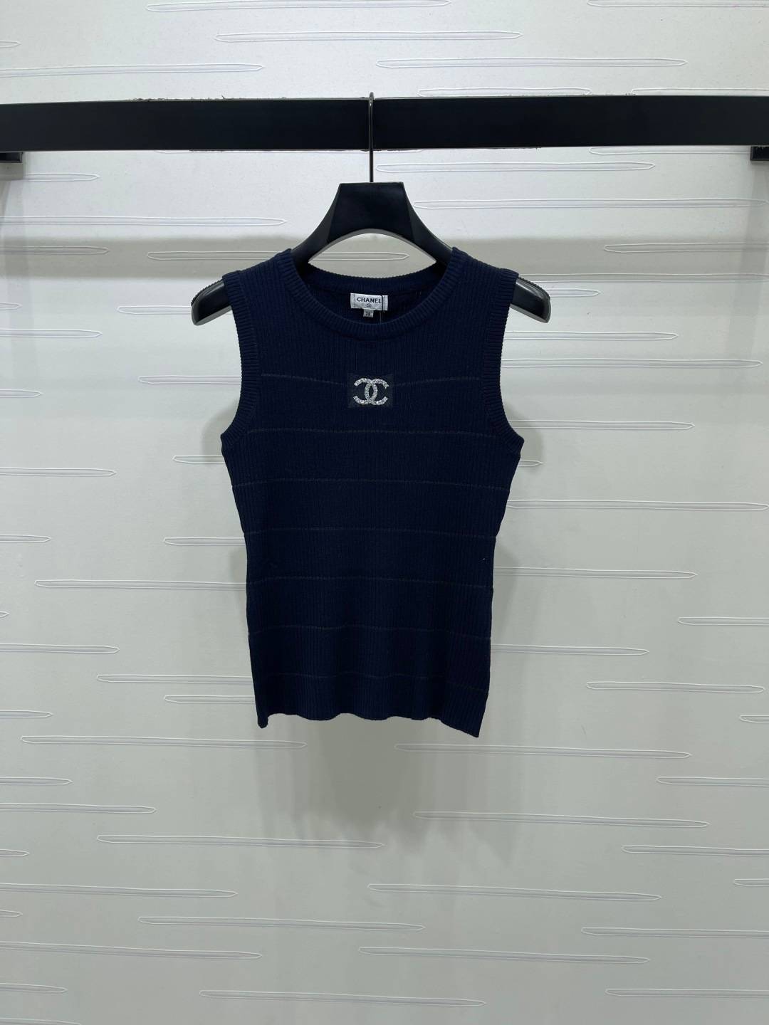 CHANEL シャネル ニットベスト クルーネック レディース ネイビー