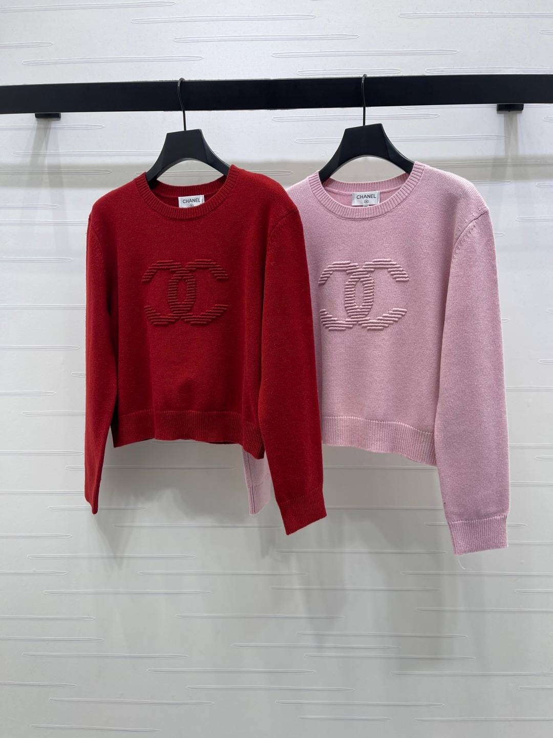 CHANEL シャネル ニット 長袖 クルーネック レディース レッド ピンク