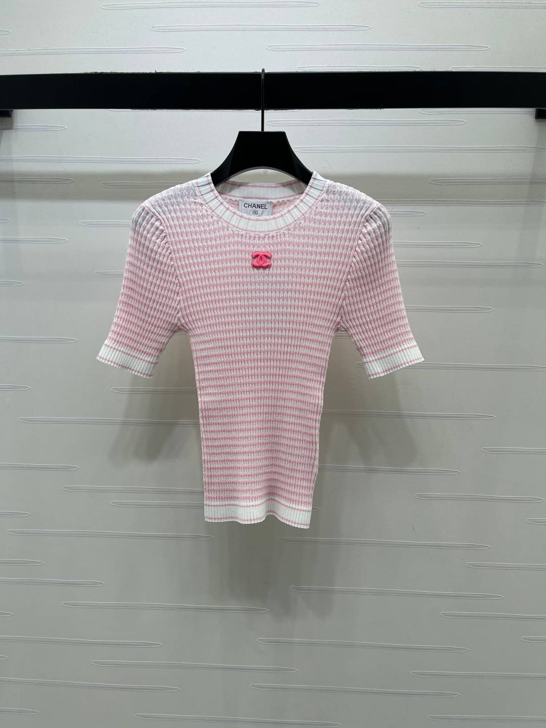 CHANEL シャネル リブニット 半袖 クルーネック レディース ピンク