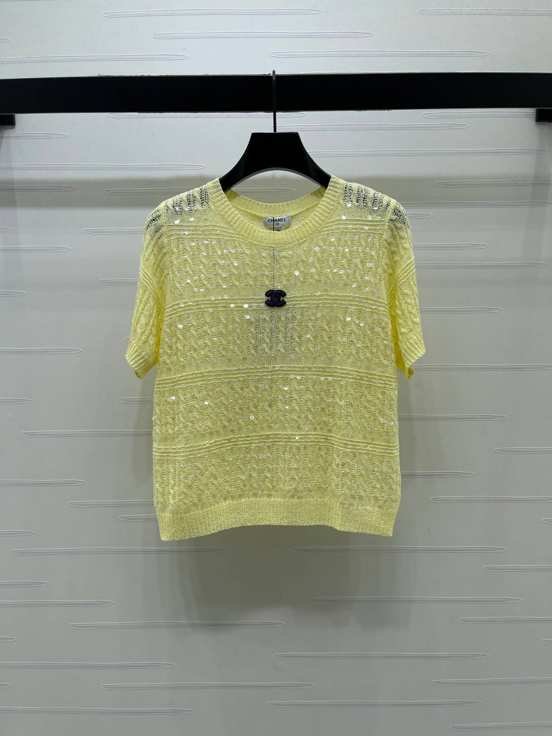CHANEL シャネル ニット トップス クルーネック 半袖 イエロー