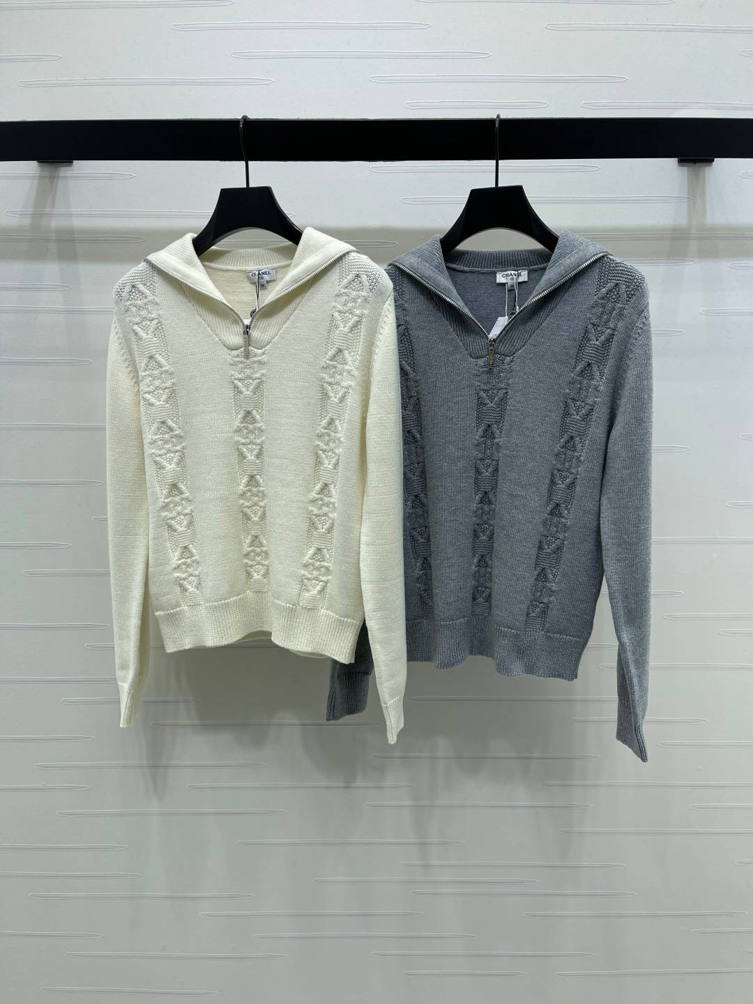 CHANEL シャネル ニットカーディガン 長袖 Vネック クリーム グレー