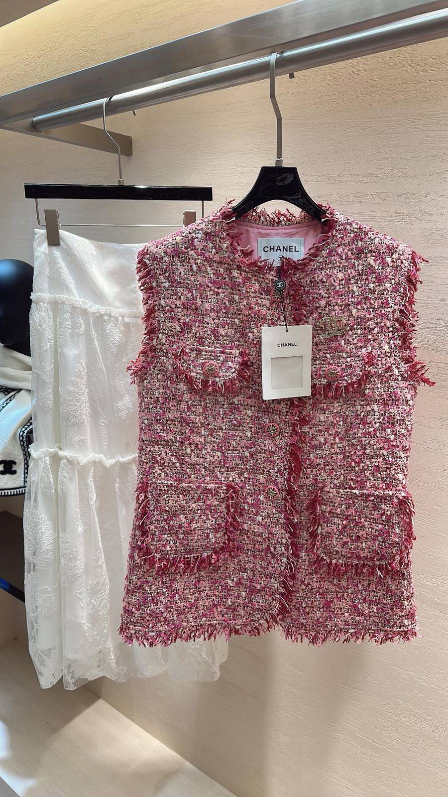 CHANEL シャネル ベスト 前開き レイヤード レディース ピンク