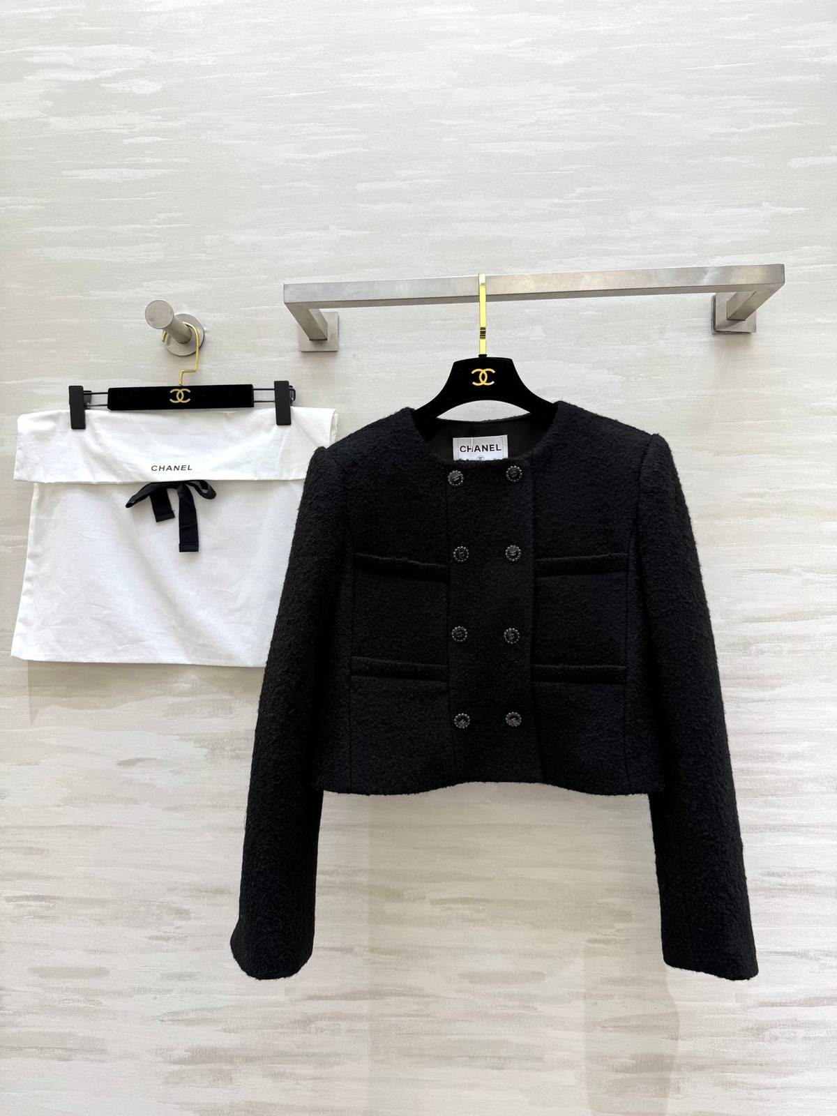 CHANEL シャネル ツイードジャケット ショート丈 レディース ブラック