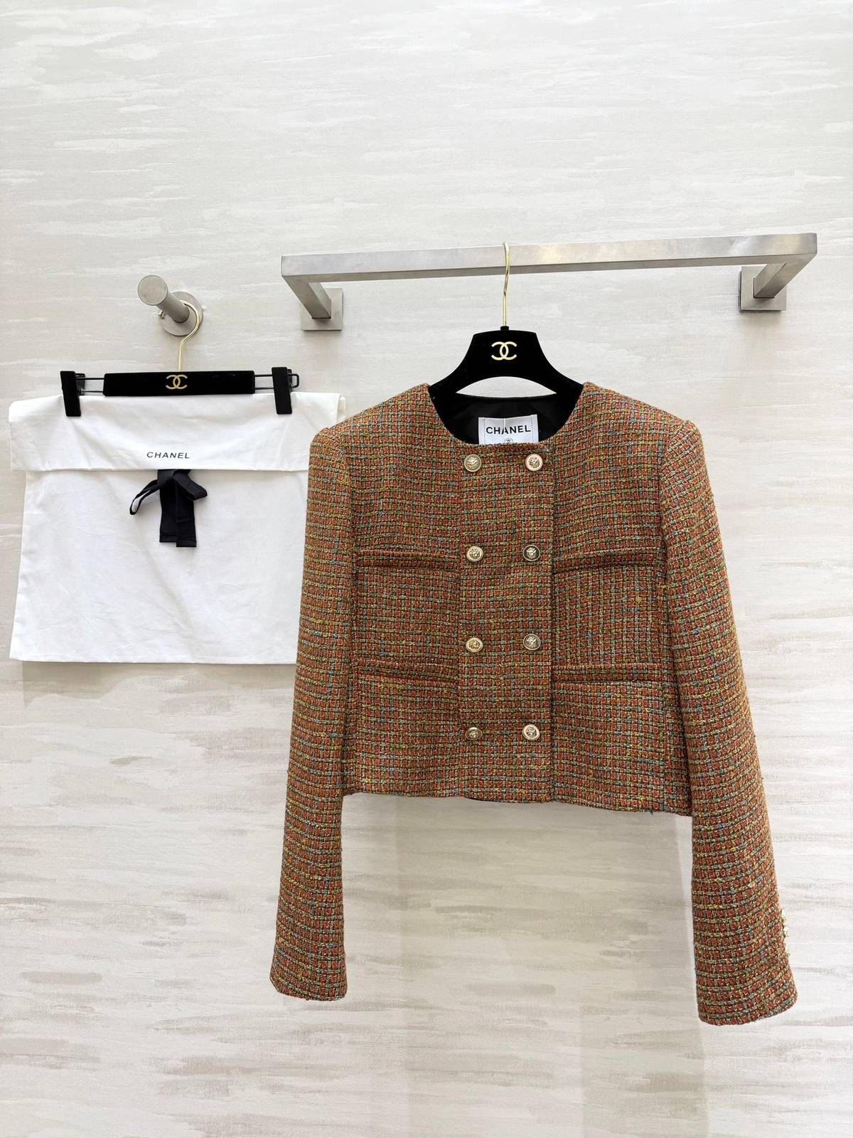 CHANEL シャネル ツイードジャケット ショート丈 レディース 通勤 キャラメル