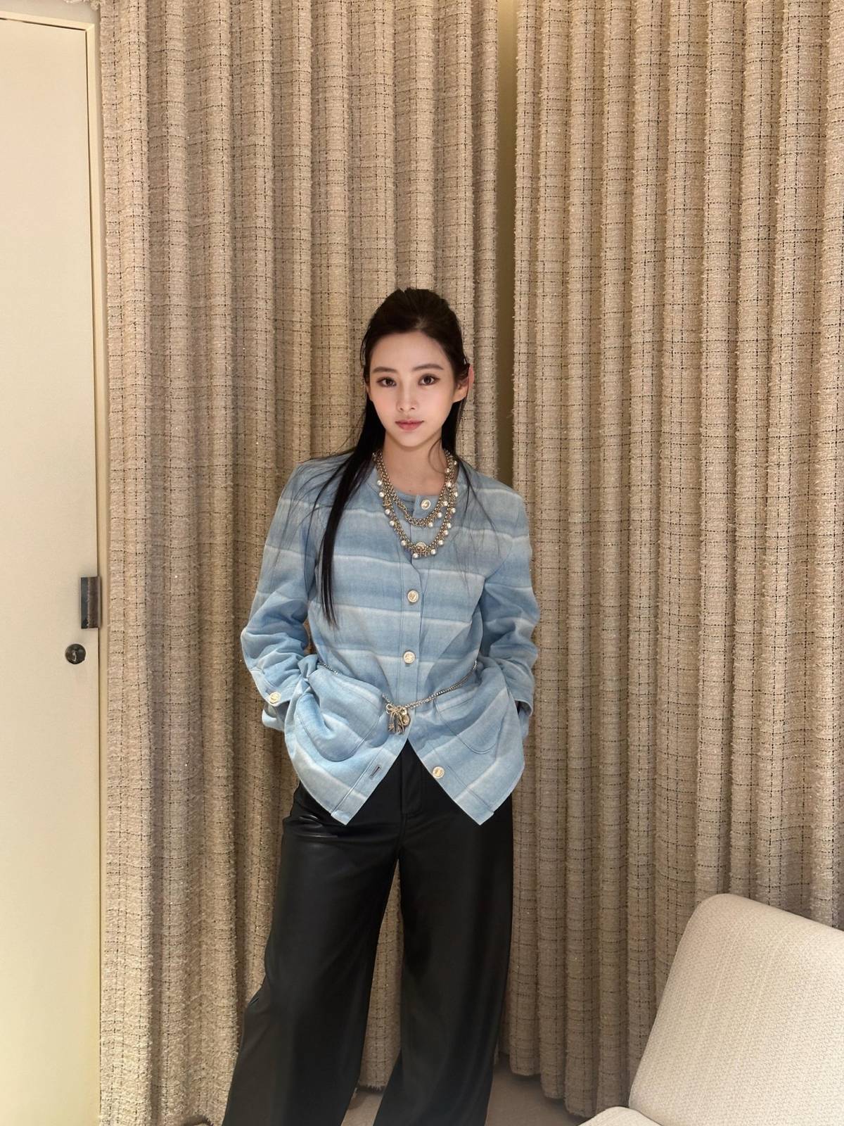 CHANEL シャネル ジャケット ストライプ レディース 春 ブルー