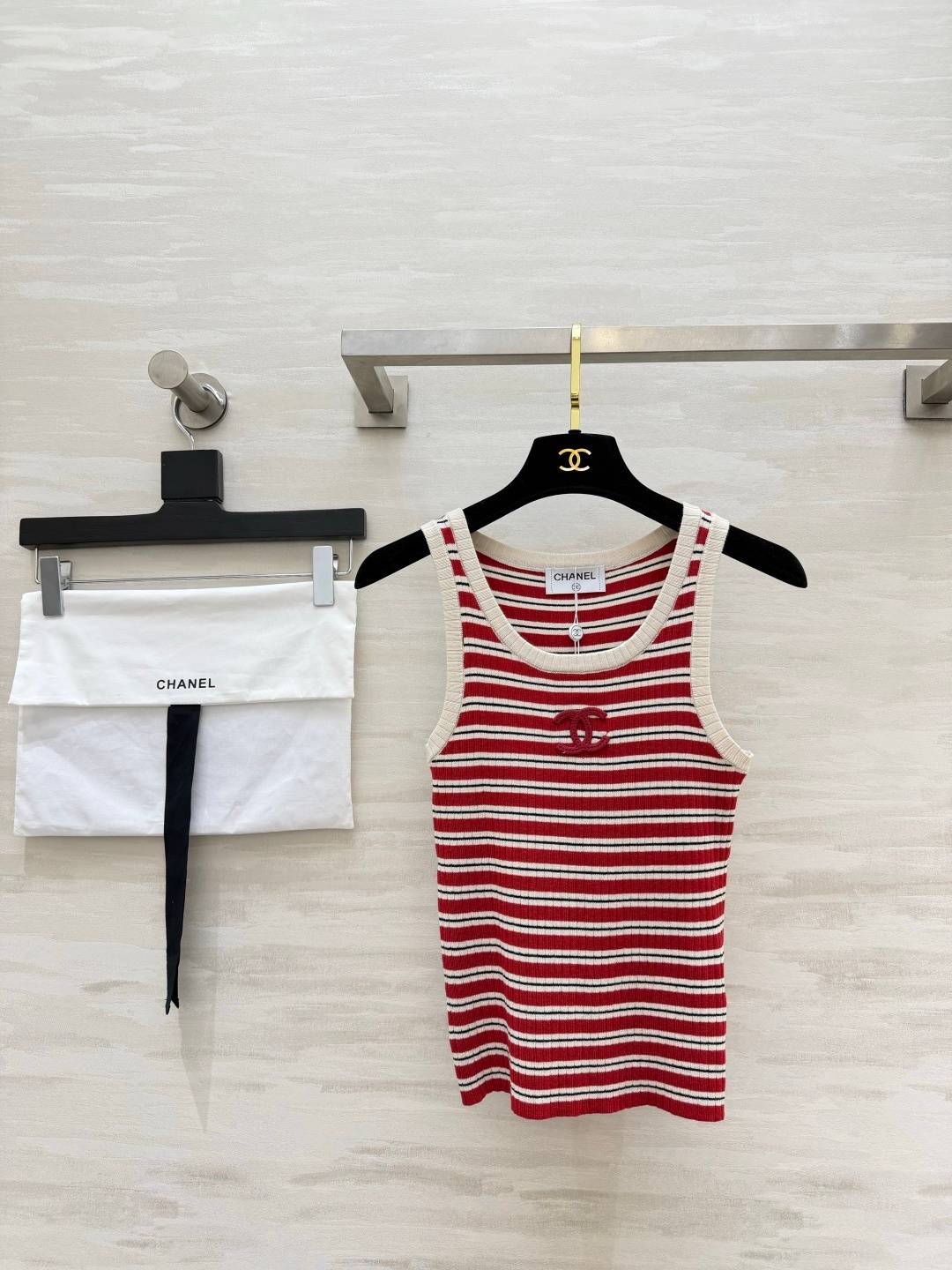 CHANEL シャネル ベスト ストライプ ロゴ レイヤード レッド