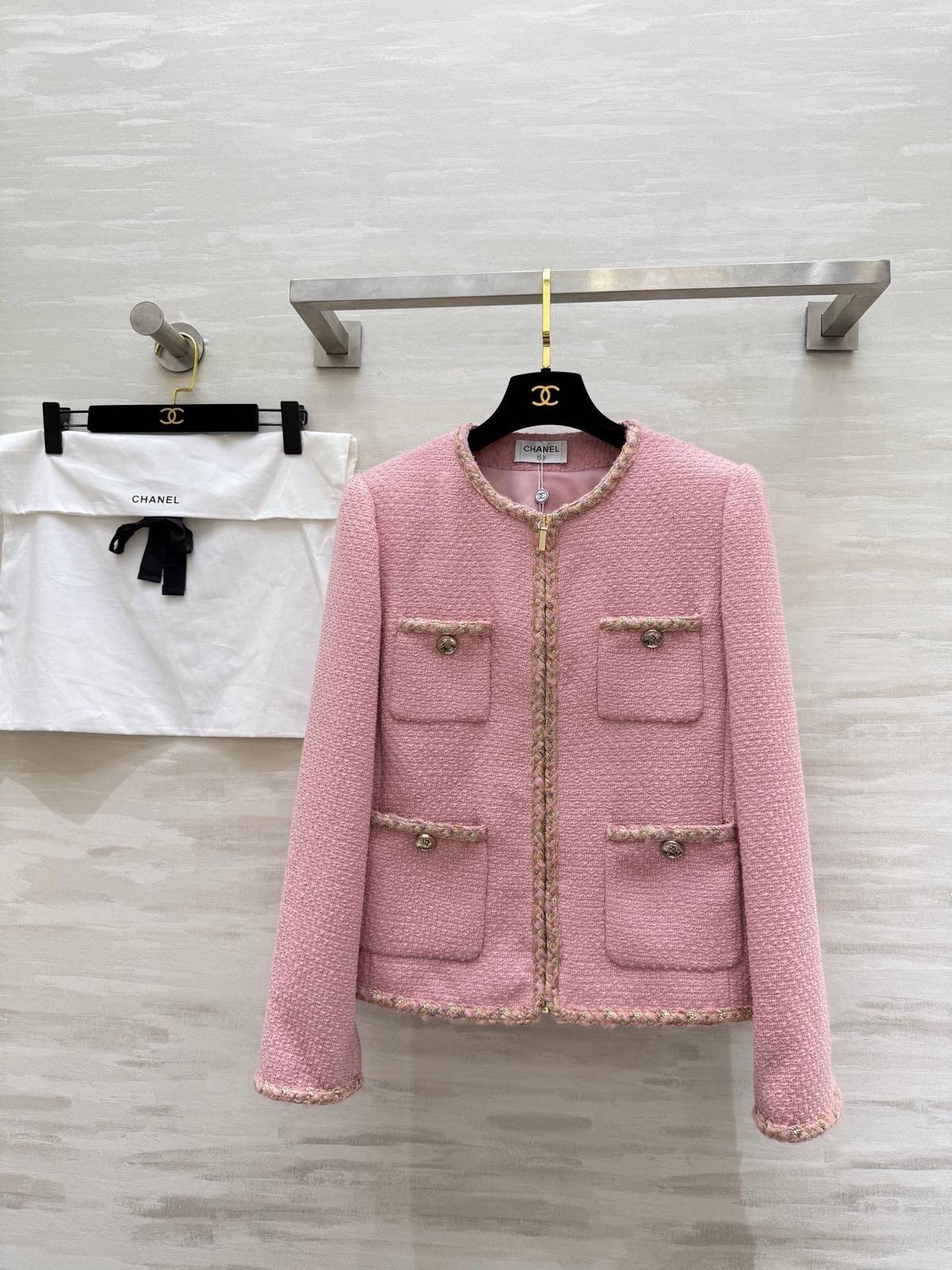 CHANEL シャネル ツイードジャケット レディース ショート丈 ジップアップ ピンク