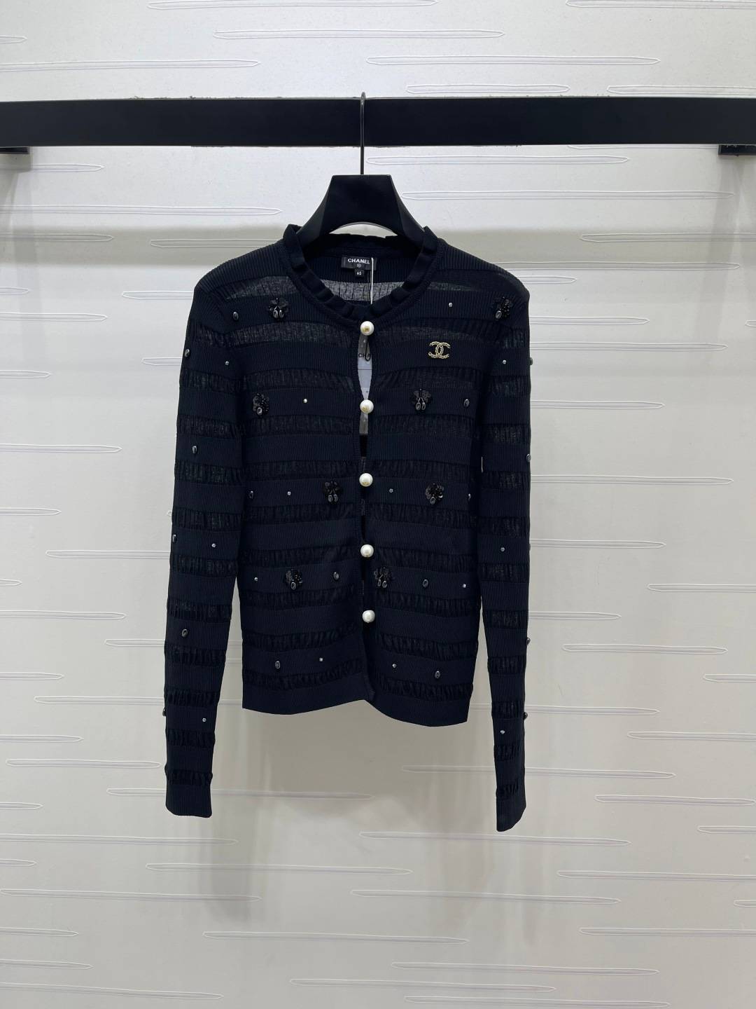 CHANEL シャネル ニットカーディガン 長袖 クルーネック ボタン ネイビー