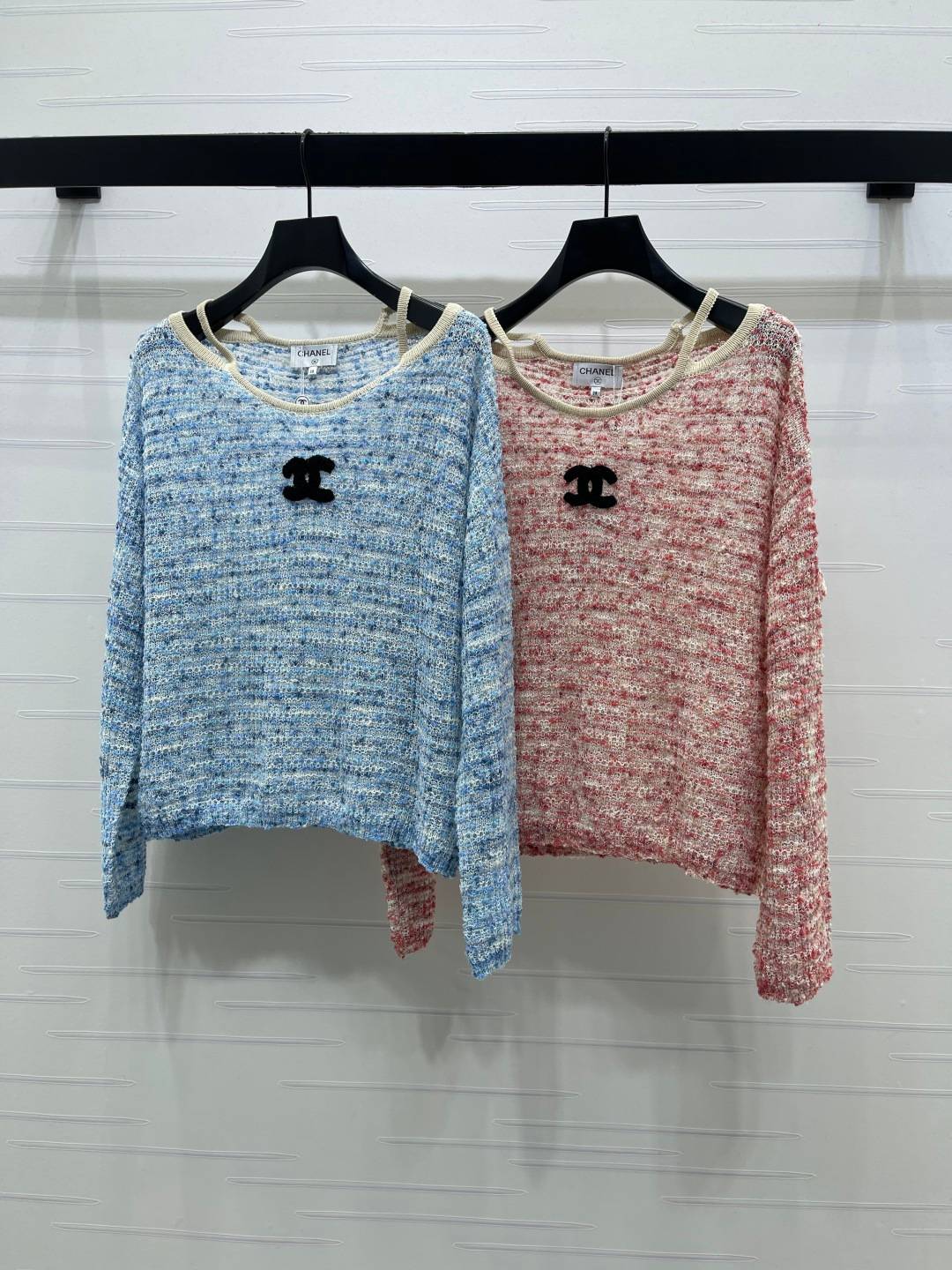 CHANEL シャネル ニット 長袖 クルーネック レディース ブルー ピンク