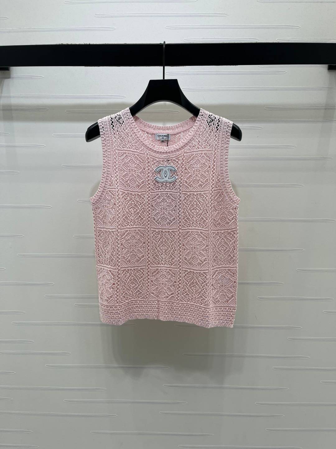 CHANEL シャネル ニットベスト クルーネック ロゴ レディース ピンク