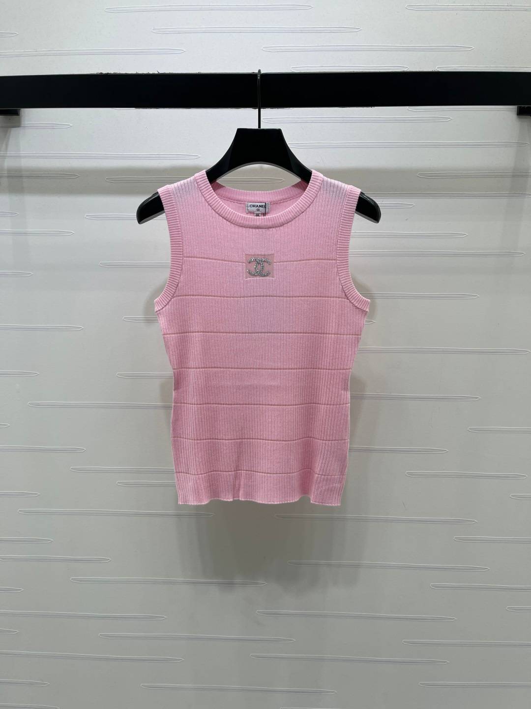 CHANEL シャネル リブニット クルーネック ショート丈 ピンク