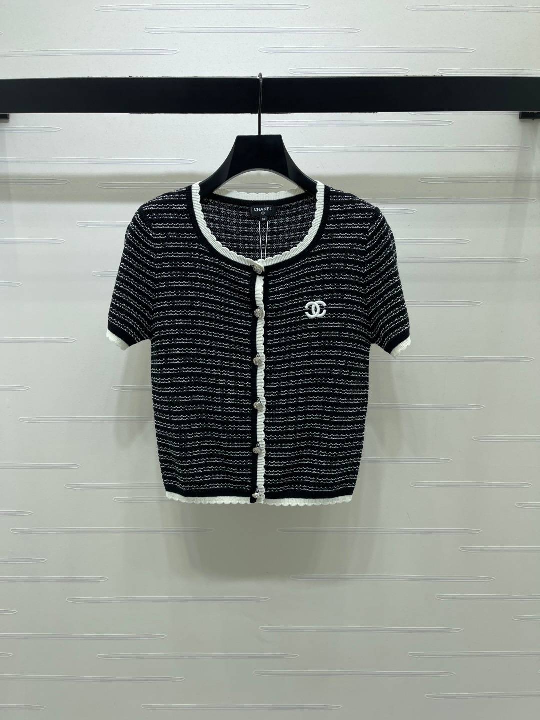 CHANEL シャネル ニットカーディガン 半袖 クルーネック ブラック
