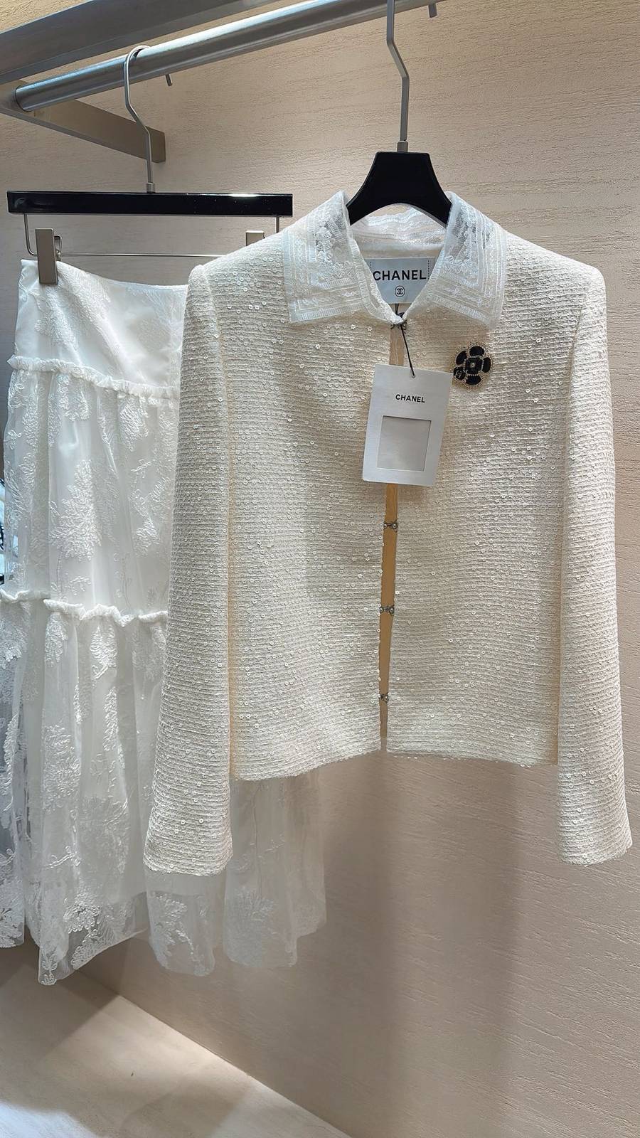 CHANEL シャネル ツイードジャケット レディース ショート丈 レース クリーム