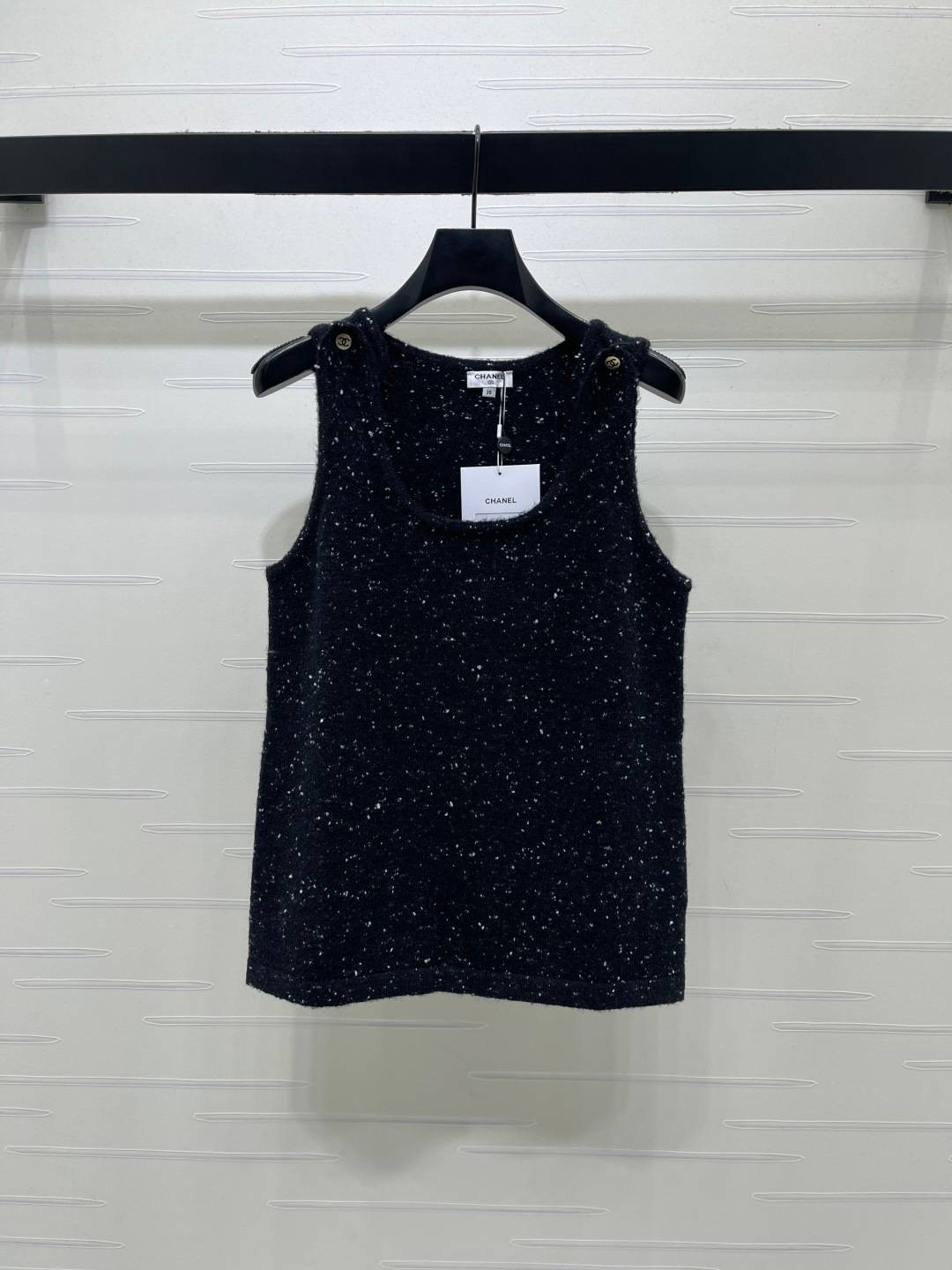 CHANEL シャネル ベスト クルーネック ボタン ニット ブラック