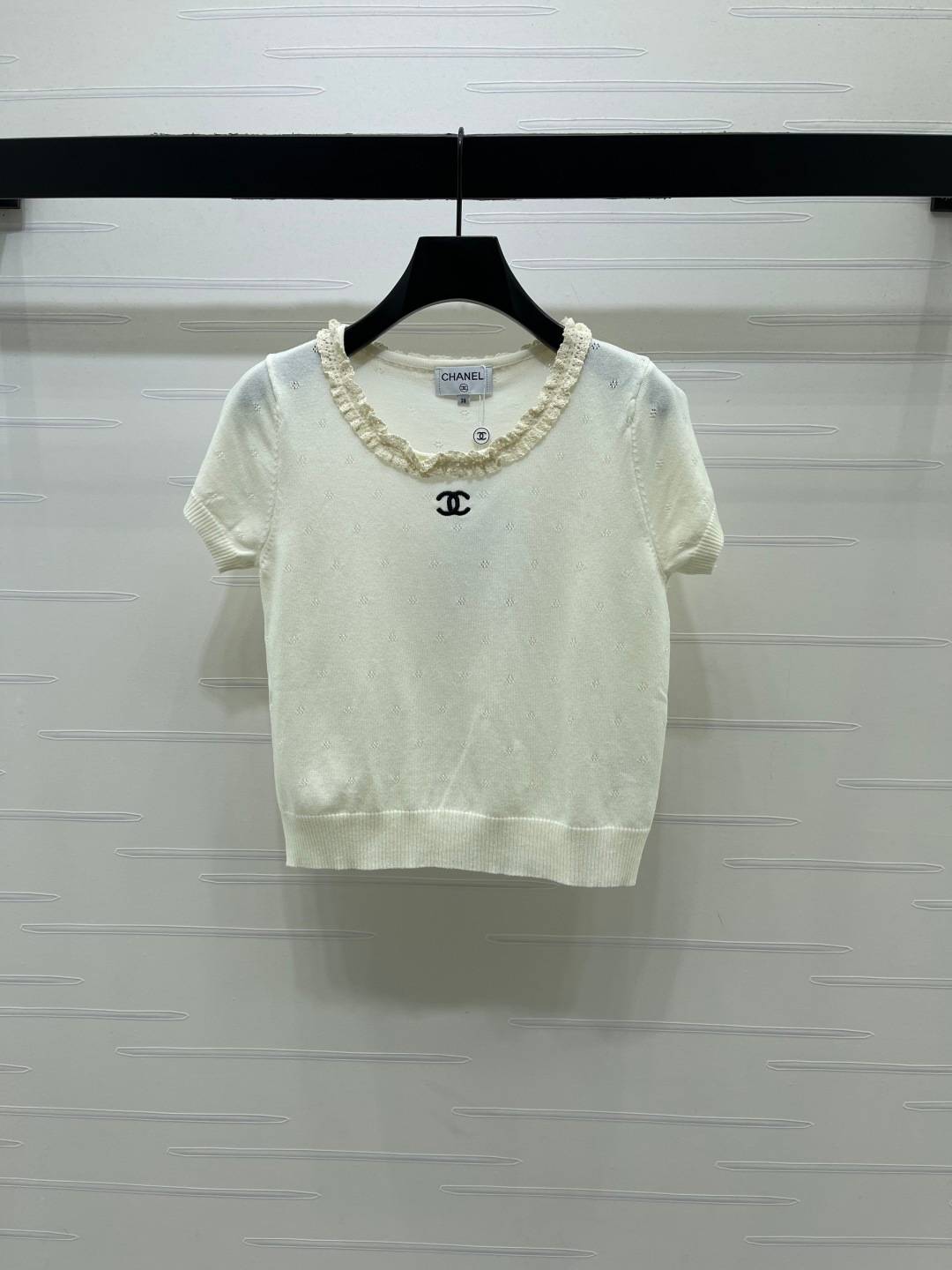 CHANEL シャネル 半袖ニット クルーネック レディース クリーム