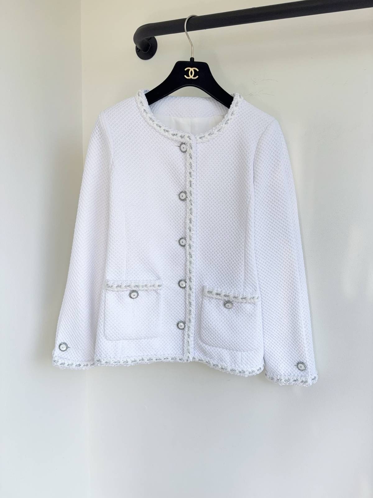 CHANEL シャネル ツイードジャケット レディース ショート丈 通勤 ホワイト