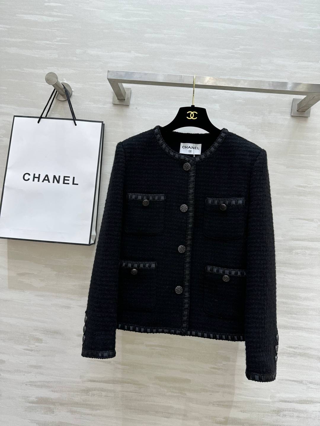 CHANEL シャネル ツイードジャケット レディース ショート丈 通勤 ブラック