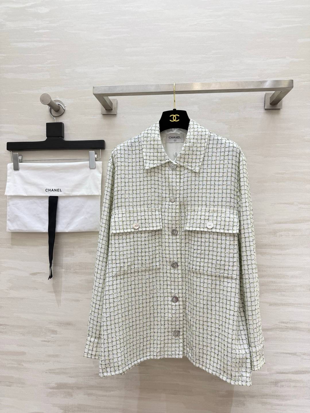 CHANEL シャネル シャツ 長袖 チェック柄 襟付き ホワイト