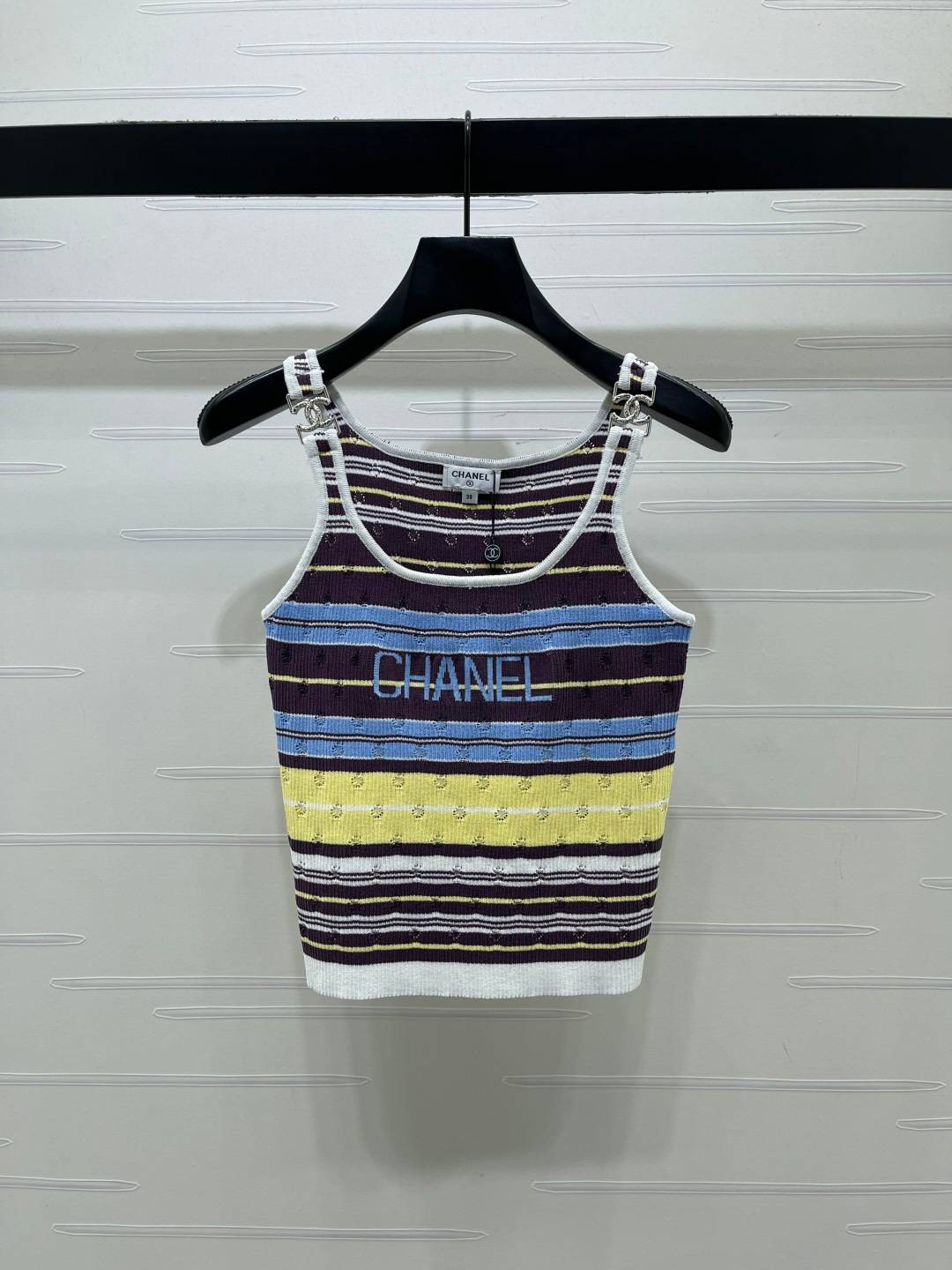 CHANEL シャネル ベスト ロゴ ショート丈 マルチストライプ